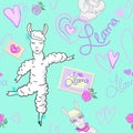 SEAMLESS PATTERN WIHT LLAMA AND HEARTS